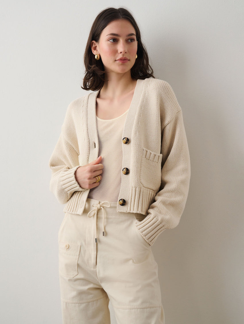 Cotton Shrunken Pocket Cardigan