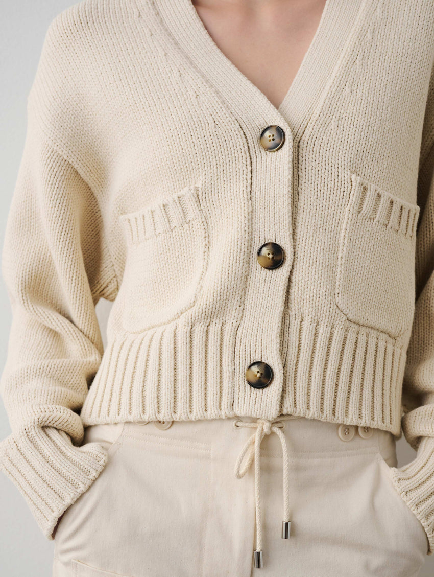 Cotton Shrunken Pocket Cardigan