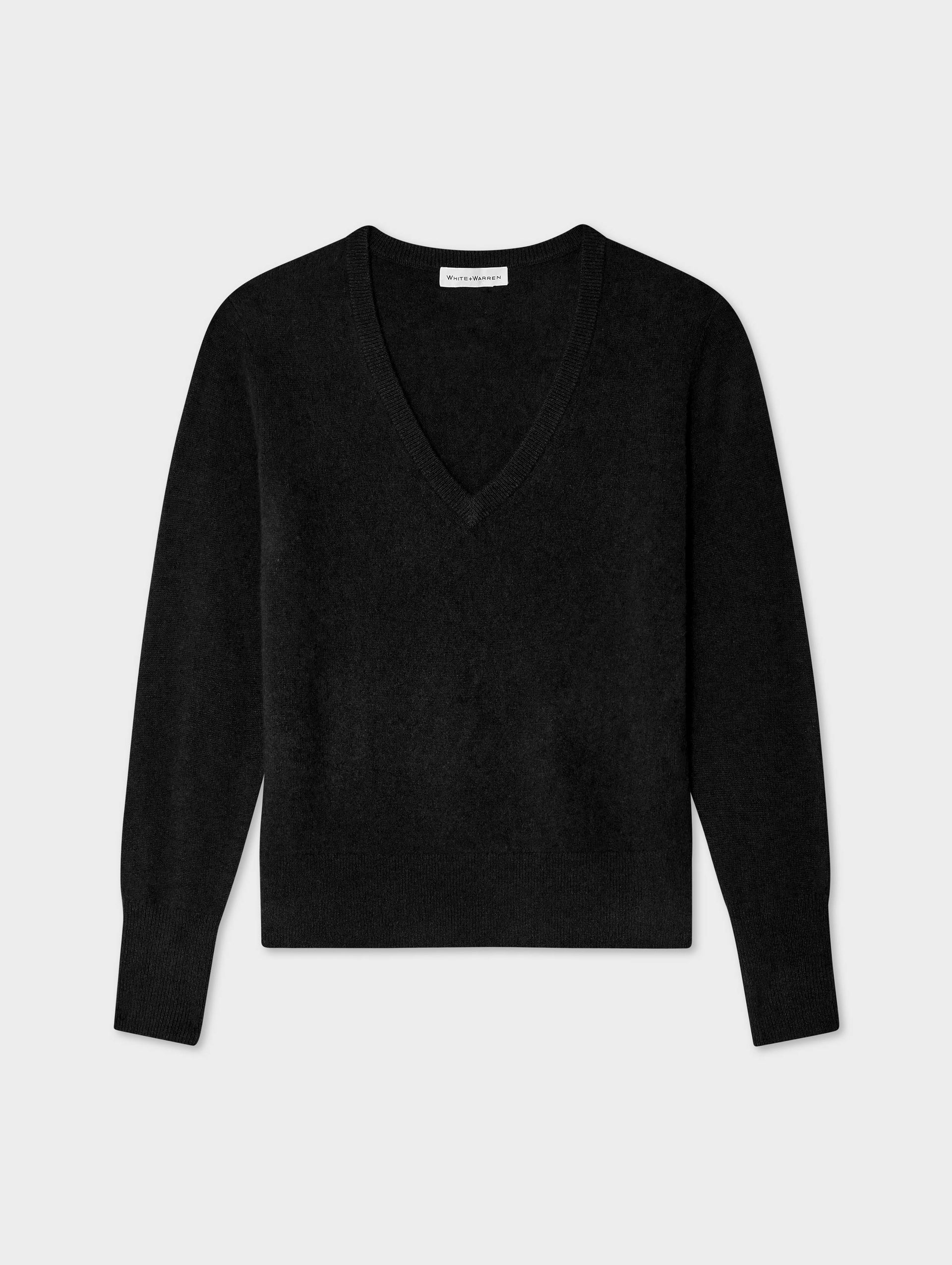 Black v neck cashmere sweater deals