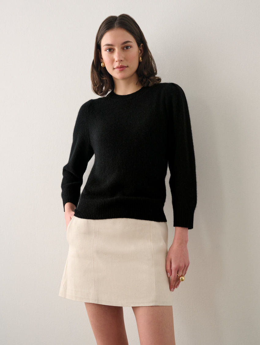 Cashmere Puff Sleeve Crewneck