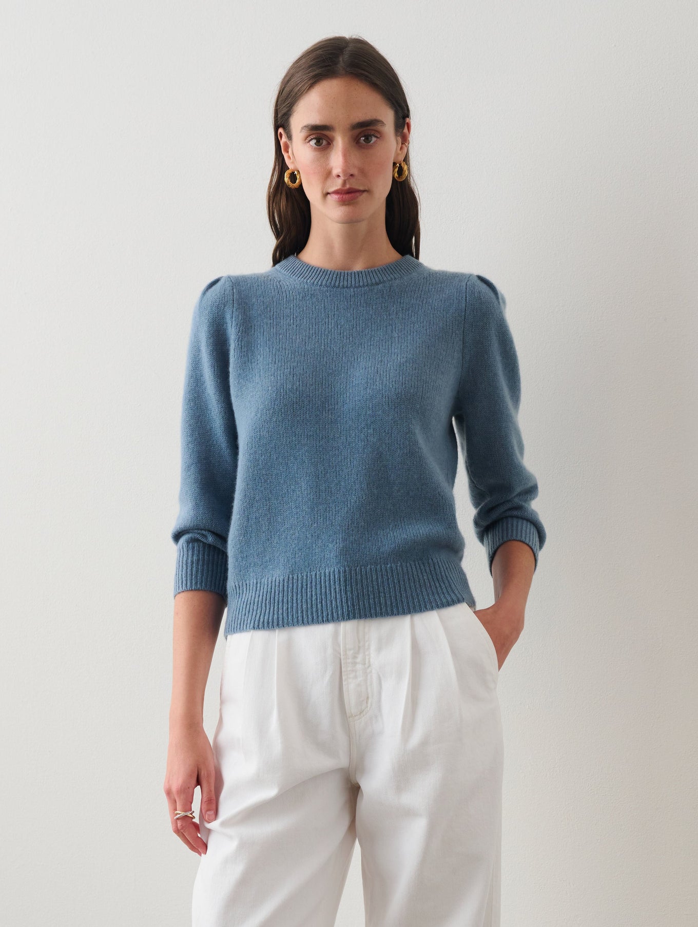 Cashmere Puff Sleeve Crewneck