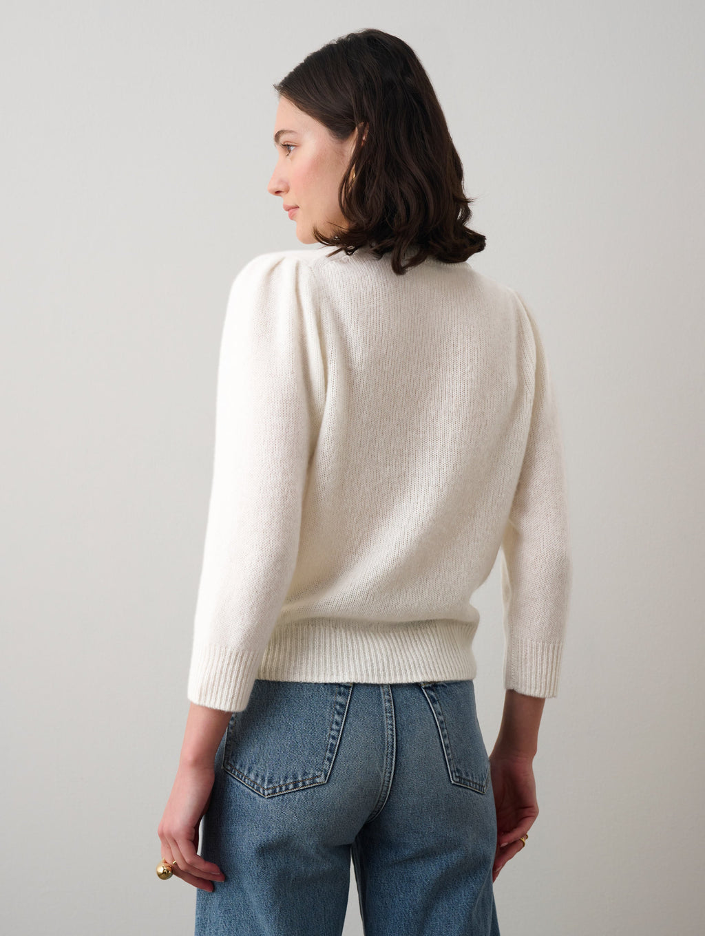 Cashmere Puff Sleeve Crewneck White Warren