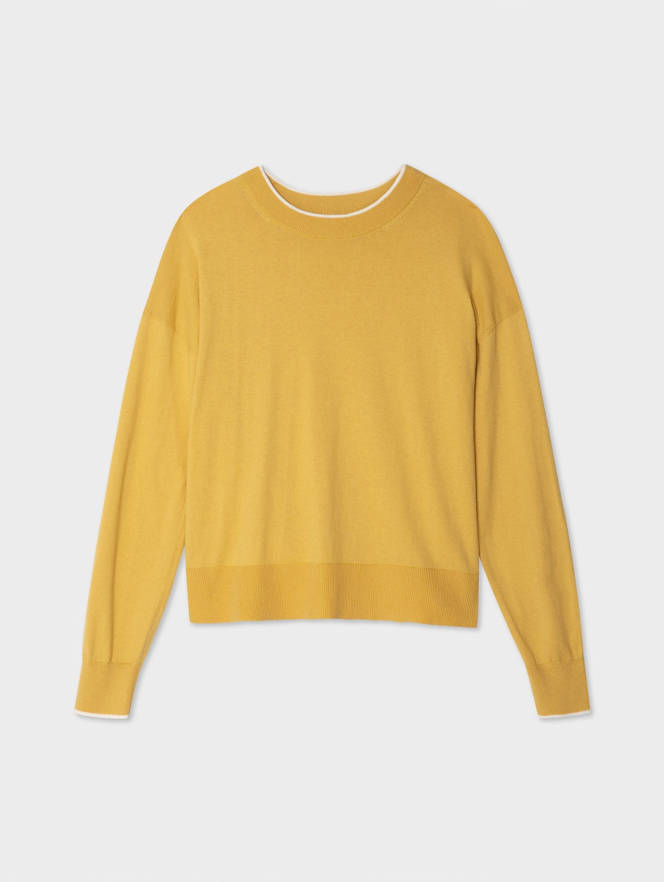 Cotton Silk Rib Trim Crewneck