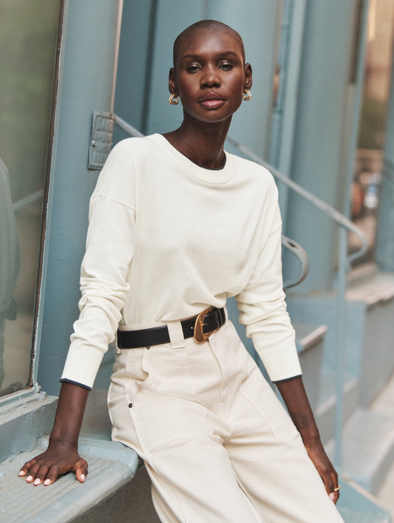Cotton Silk Rib Trim Crewneck