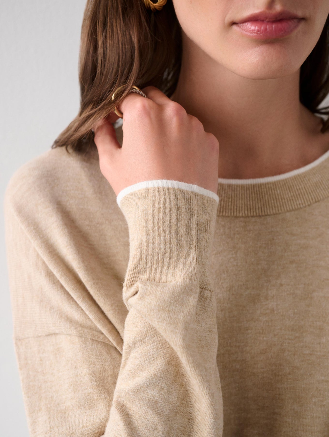 Cotton Silk Rib Trim Crewneck