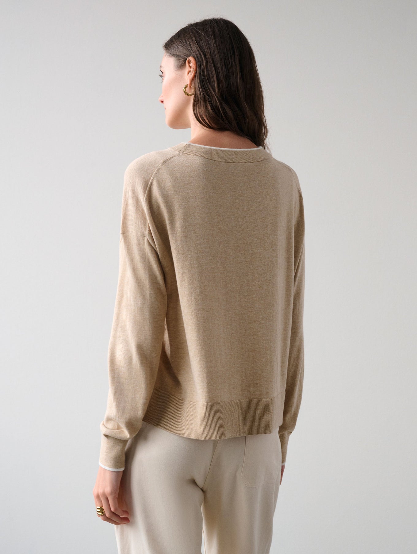 Cotton Silk Rib Trim Crewneck