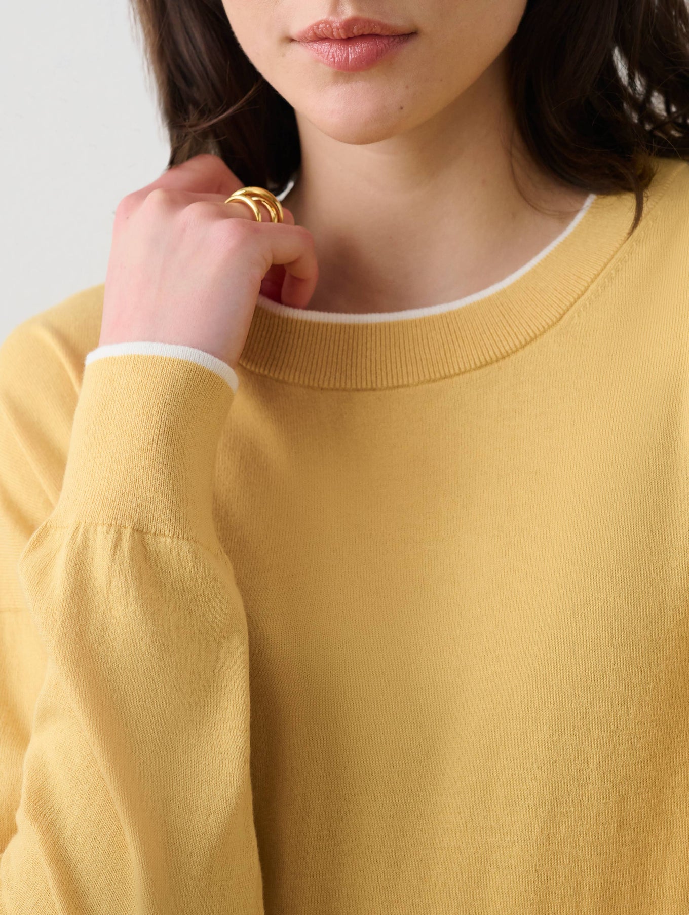 Cotton Silk Rib Trim Crewneck