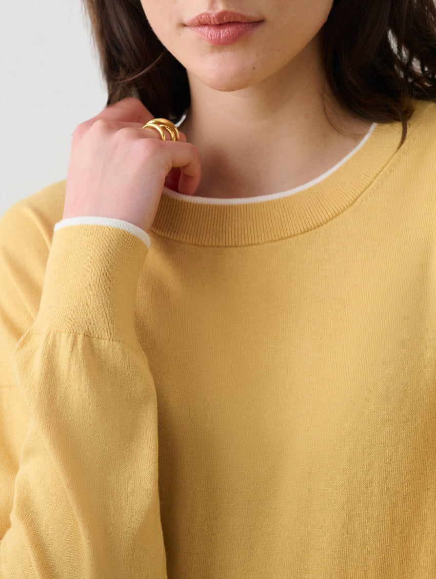 Cotton Silk Rib Trim Crewneck