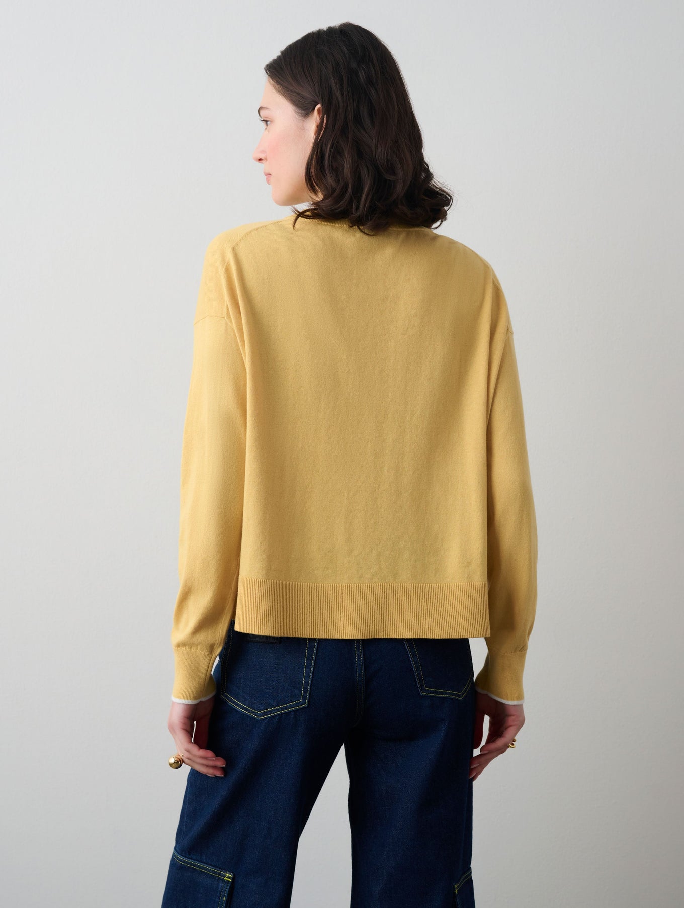 Cotton Silk Rib Trim Crewneck