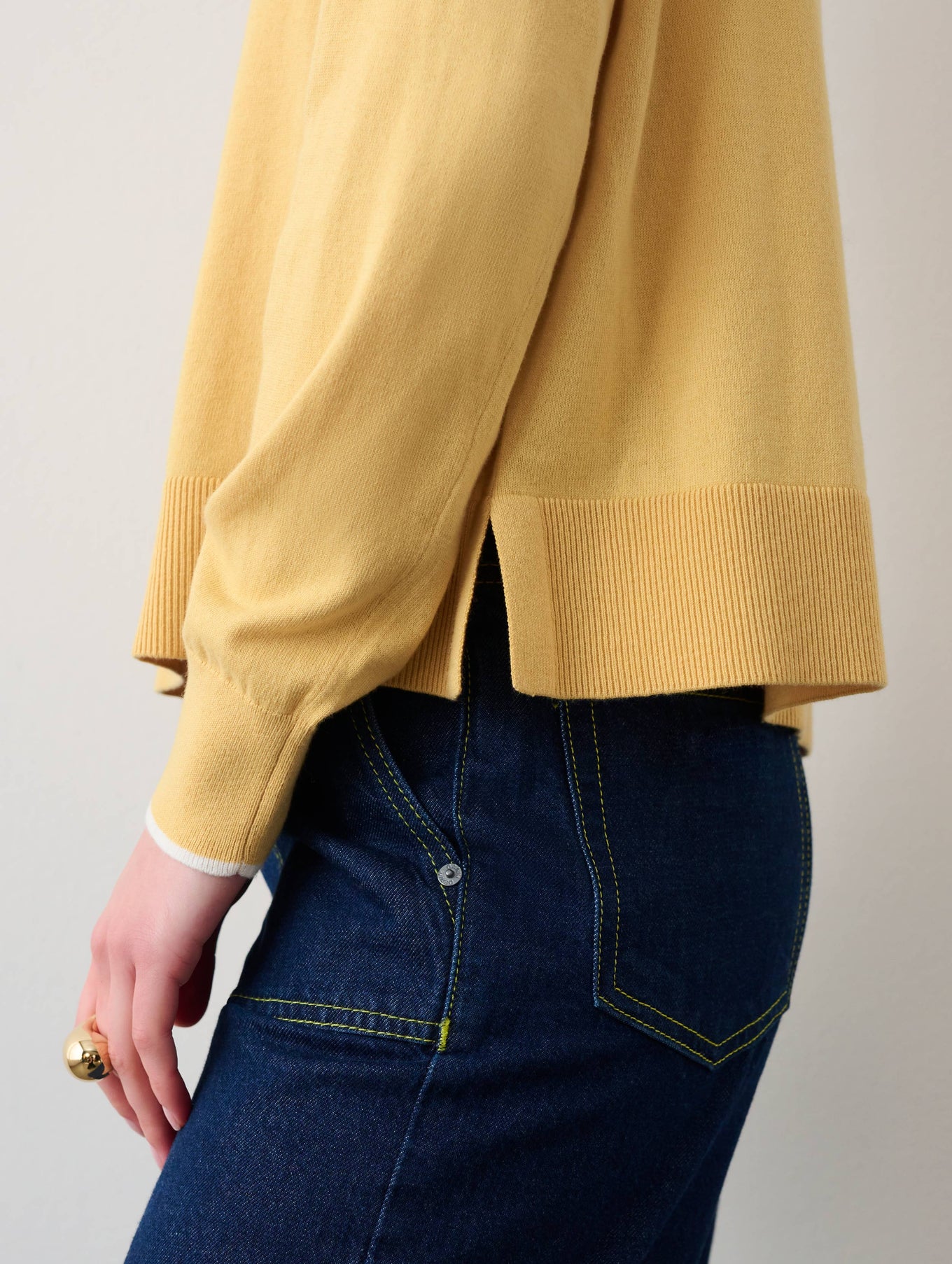 Cotton Silk Rib Trim Crewneck