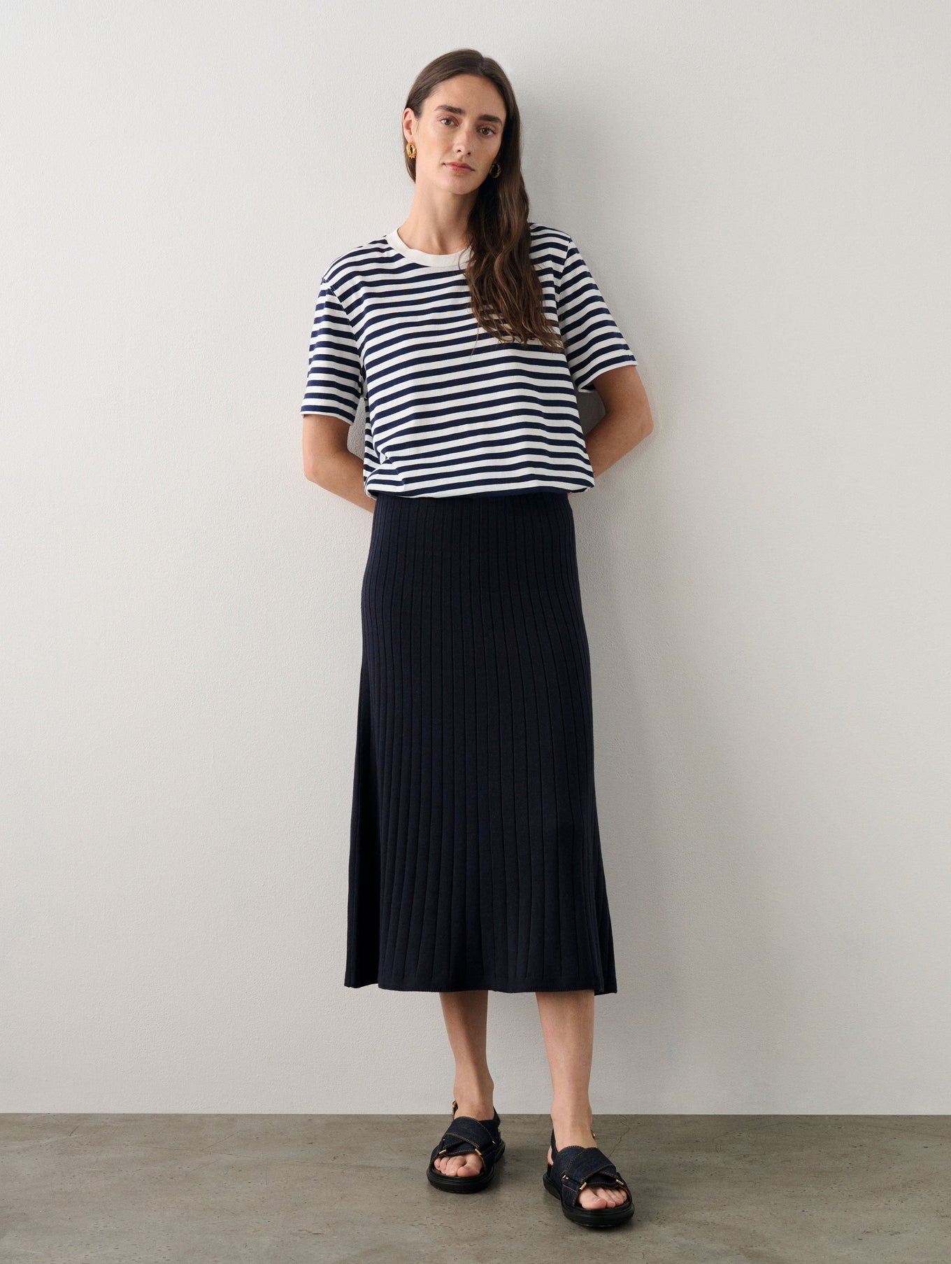 Cotton Silk Ribbed A Line Skirt