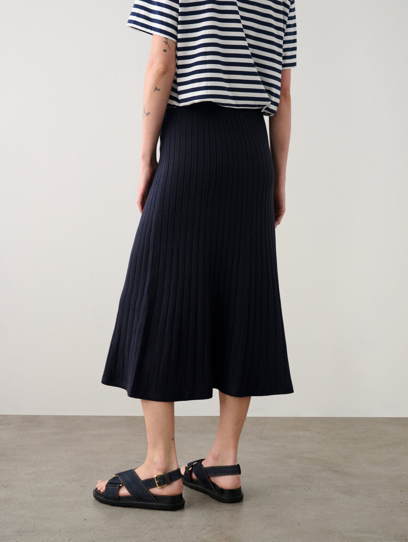 Cotton Silk Ribbed A Line Skirt