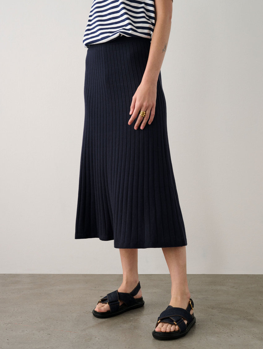 Cotton Silk Ribbed A Line Skirt