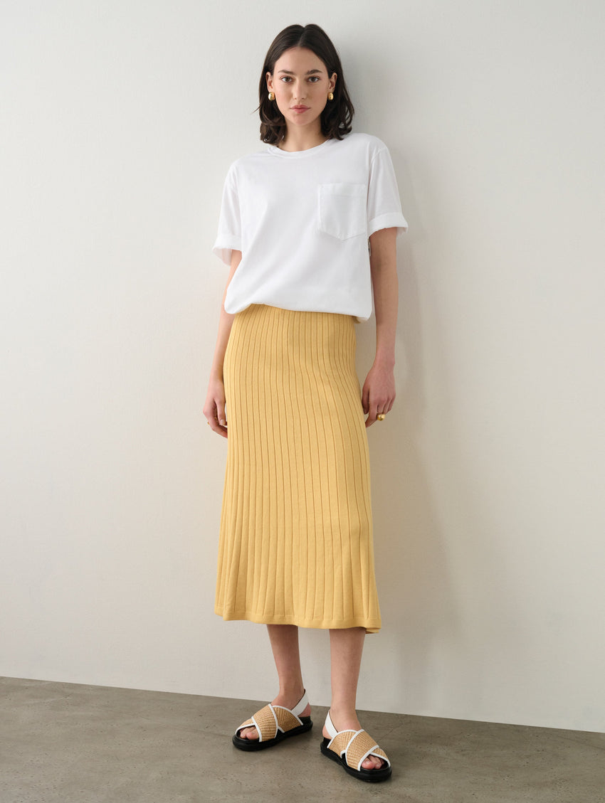 Cotton Silk Ribbed A Line Skirt