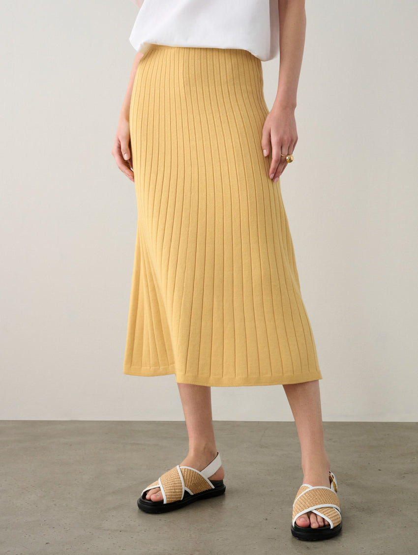 Cotton Silk Ribbed A Line Skirt