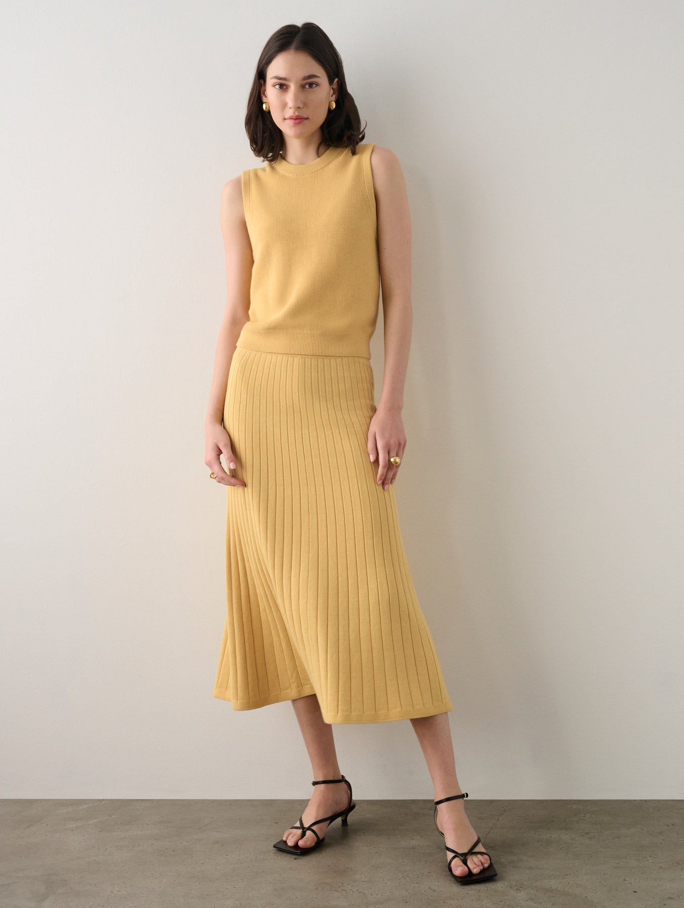 Cotton Silk Ribbed A Line Skirt