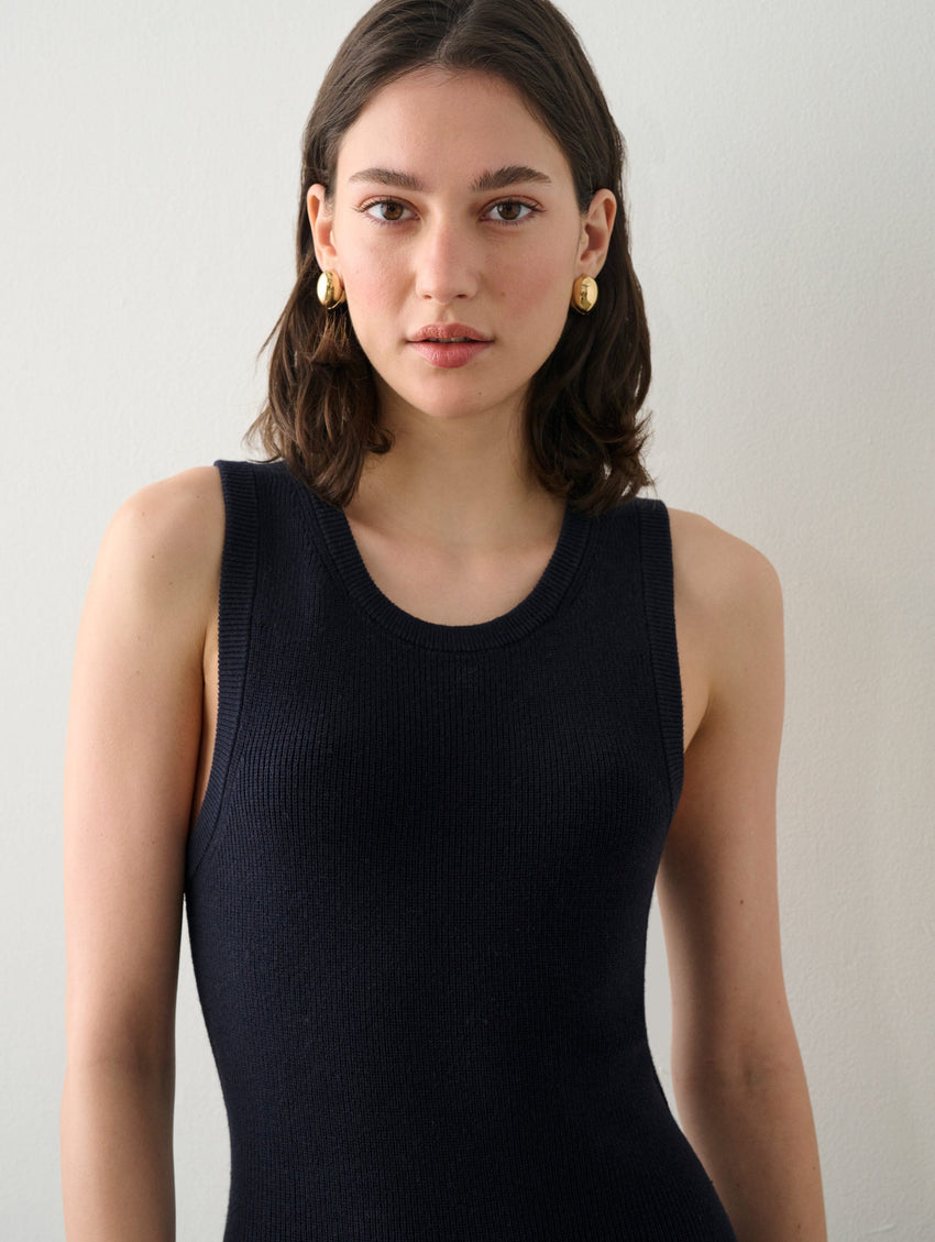 Cotton Silk Ribbed Midi Dress