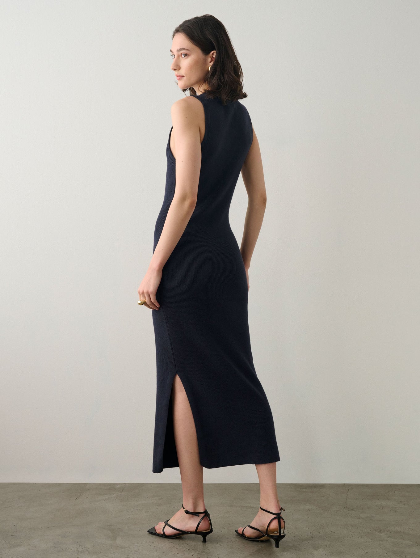 Cotton Silk Ribbed Midi Dress