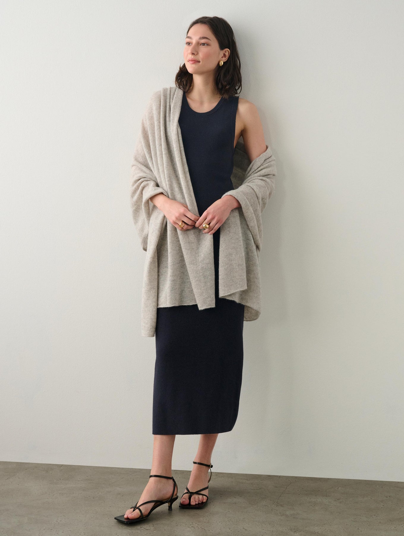 Cotton Silk Ribbed Midi Dress