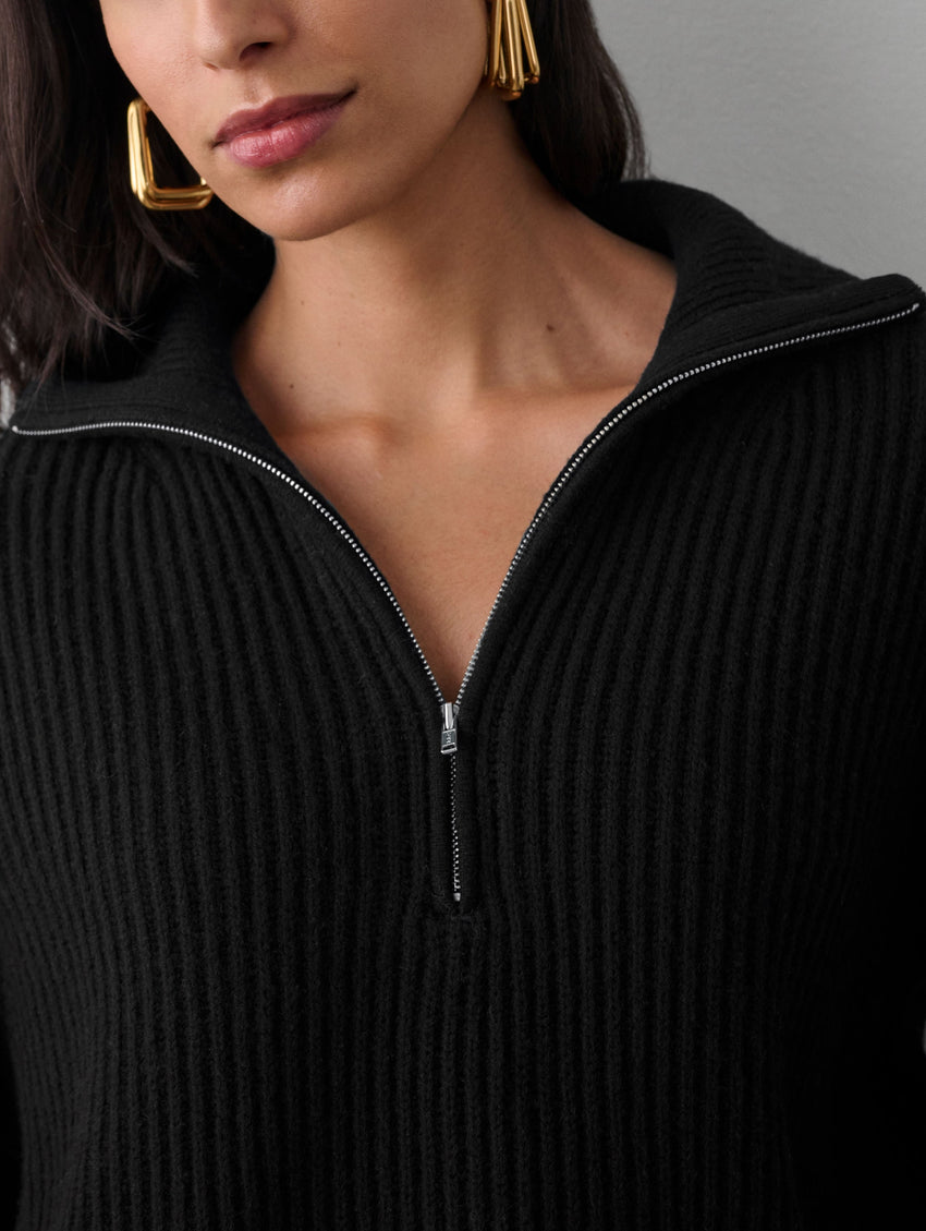 Merino Blend Ribbed Half Zip Tunic