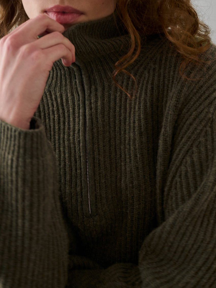 Merino Blend Ribbed Half Zip Tunic