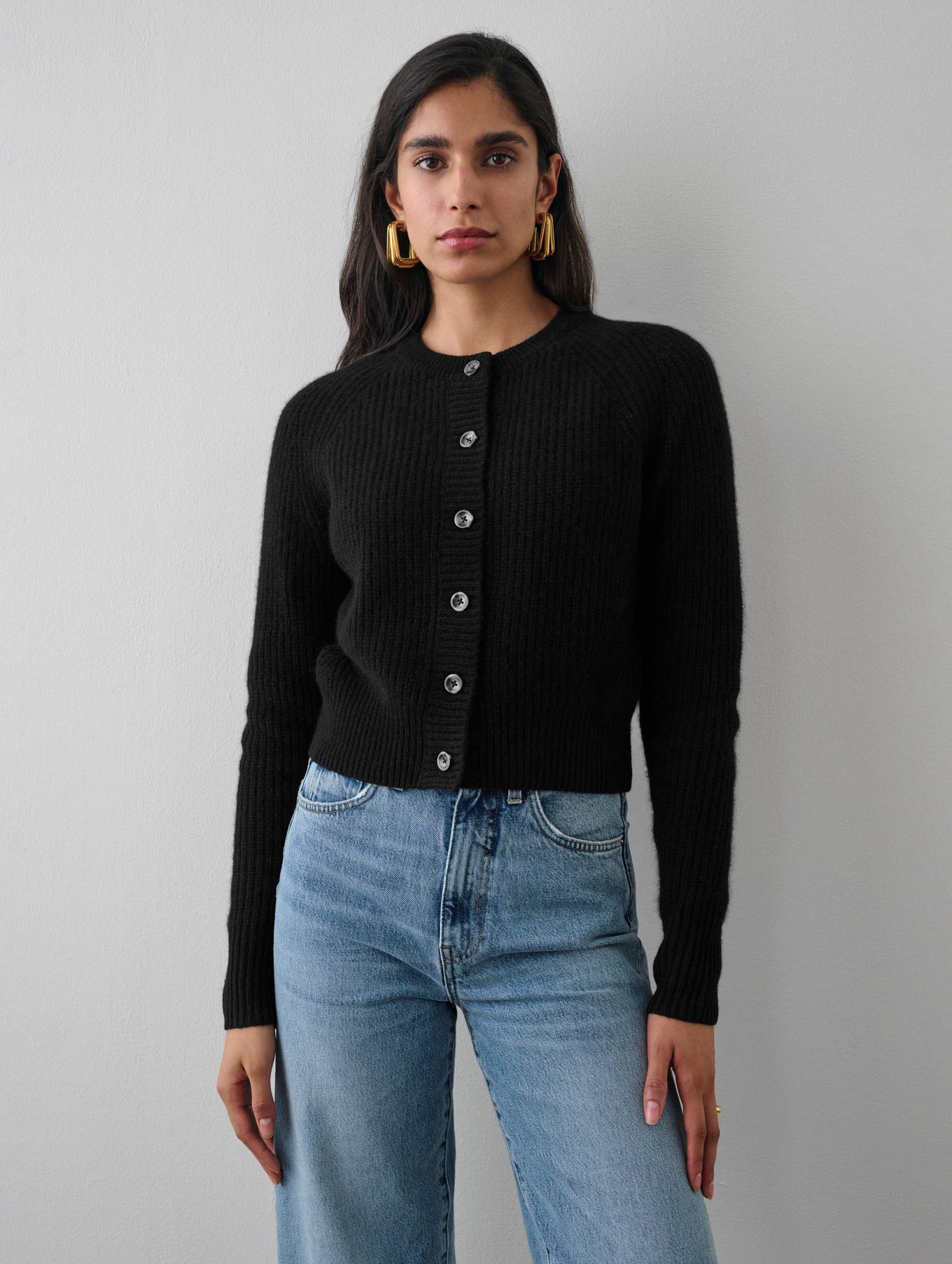 Cashmere Ribbed Button Cardigan