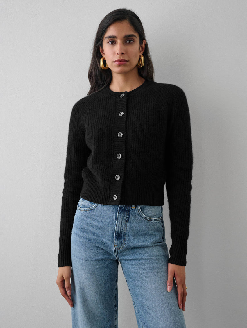 Cashmere Ribbed Button Cardigan