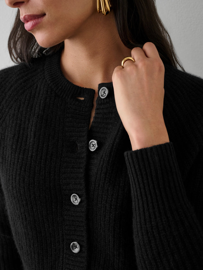 Cashmere Ribbed Button Cardigan