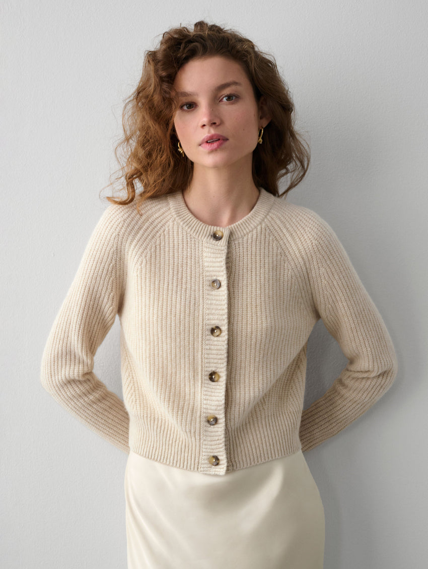 Cashmere Ribbed Button Cardigan