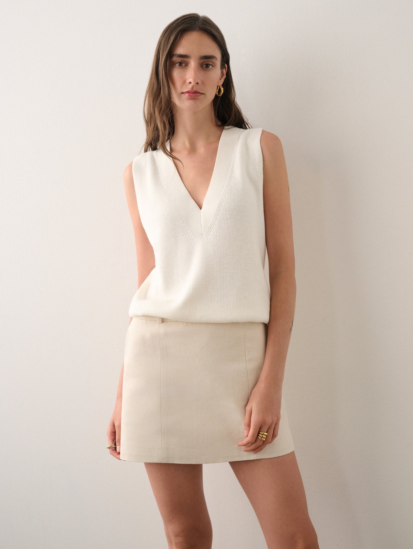 Cotton Silk Sleevelss V Neck Tunic