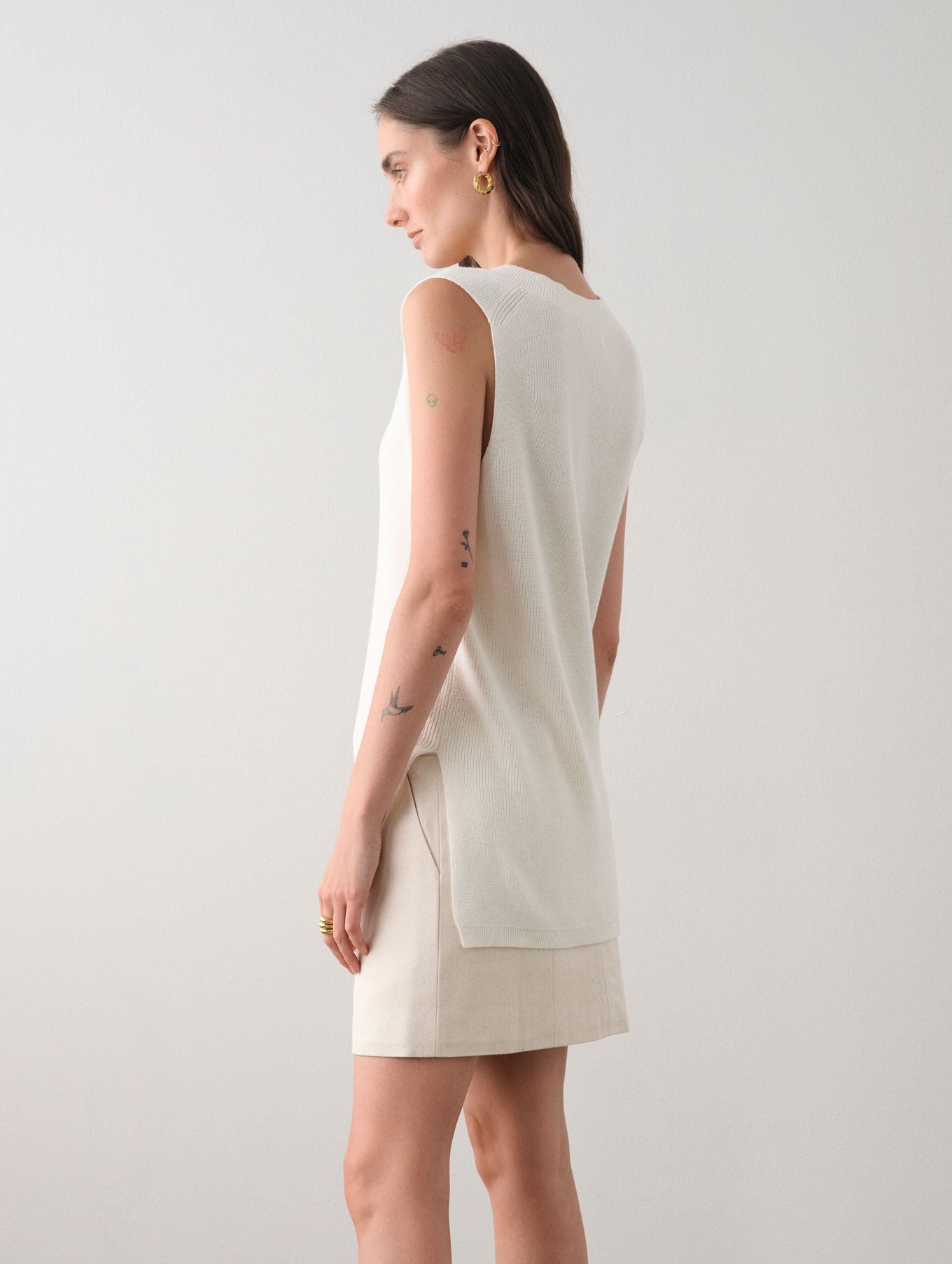 Cotton Silk Sleevelss V Neck Tunic