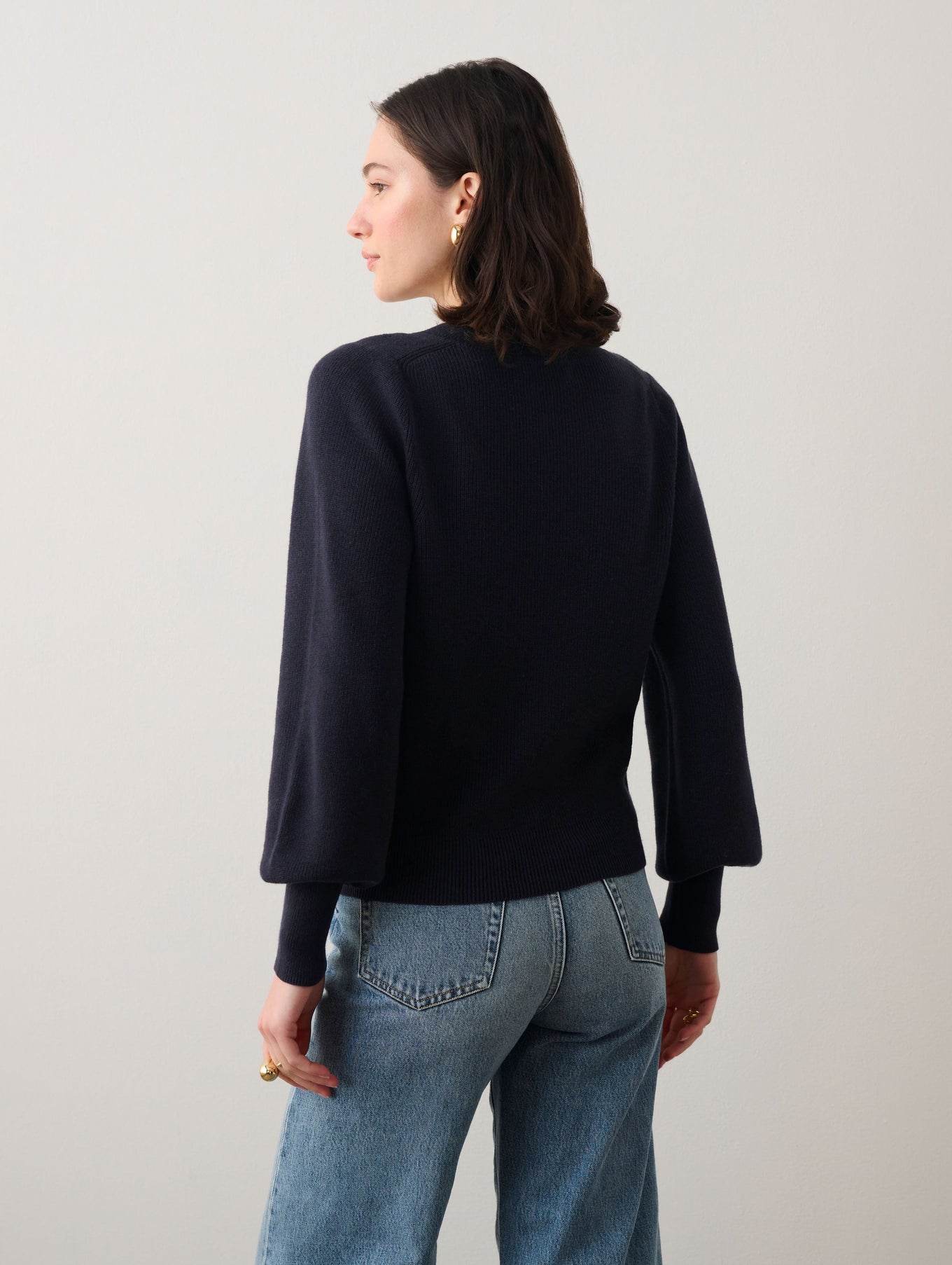 Cotton Silk Blouson Sleeve V Neck