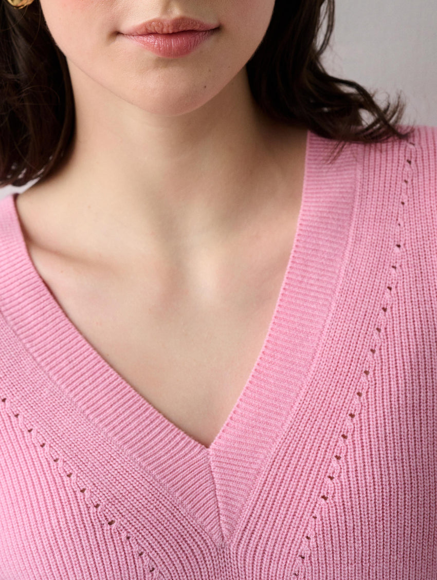 Cotton Silk Blouson Sleeve V Neck