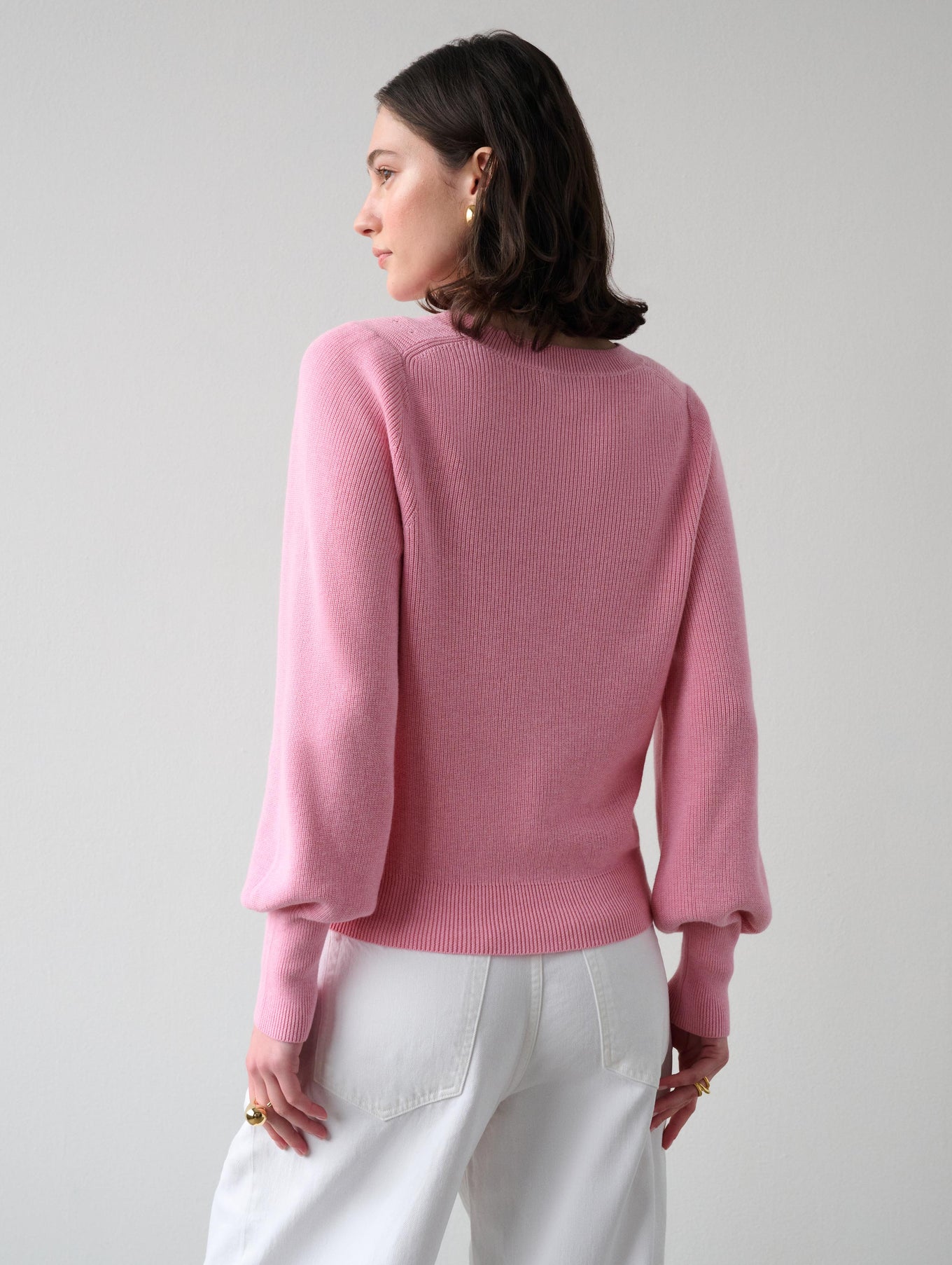 Cotton Silk Blouson Sleeve V Neck