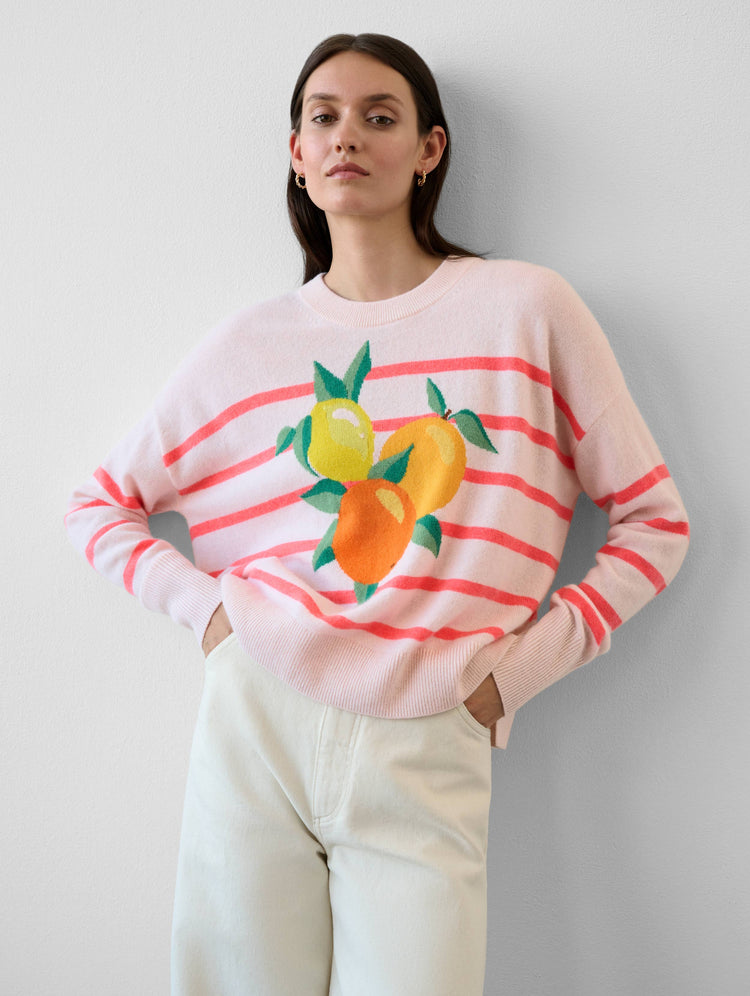 Cashmere Ramona Striped Citrus Crewneck