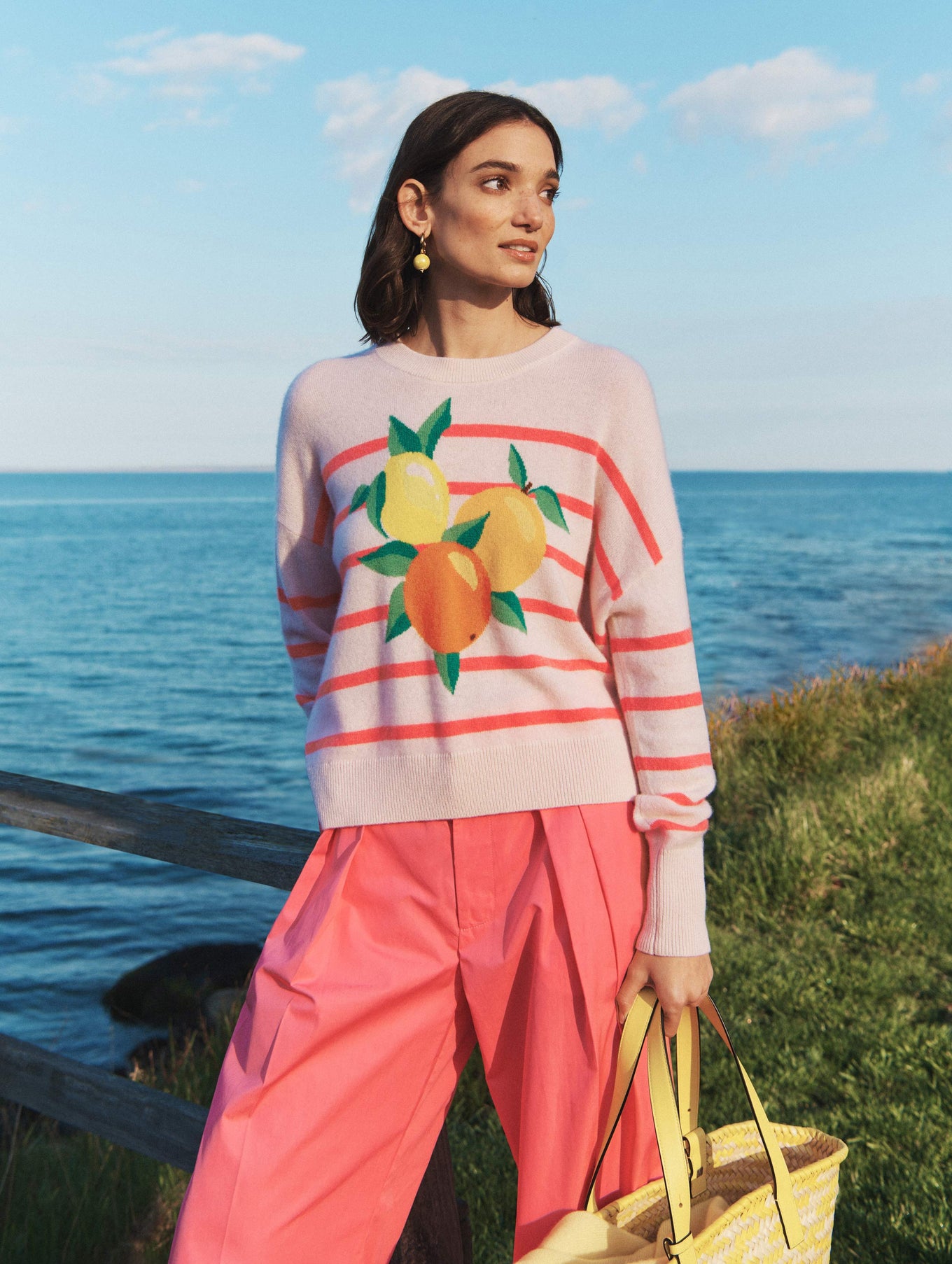 Cashmere Ramona Striped Citrus Crewneck