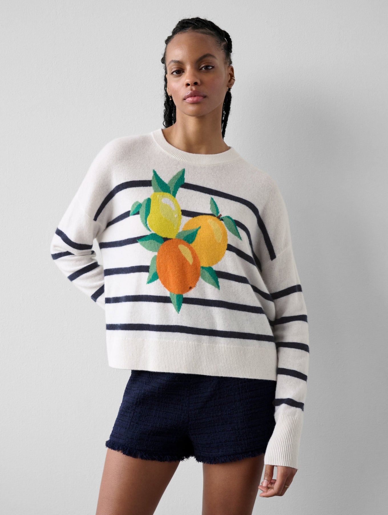 Cashmere Ramona Striped Citrus Crewneck