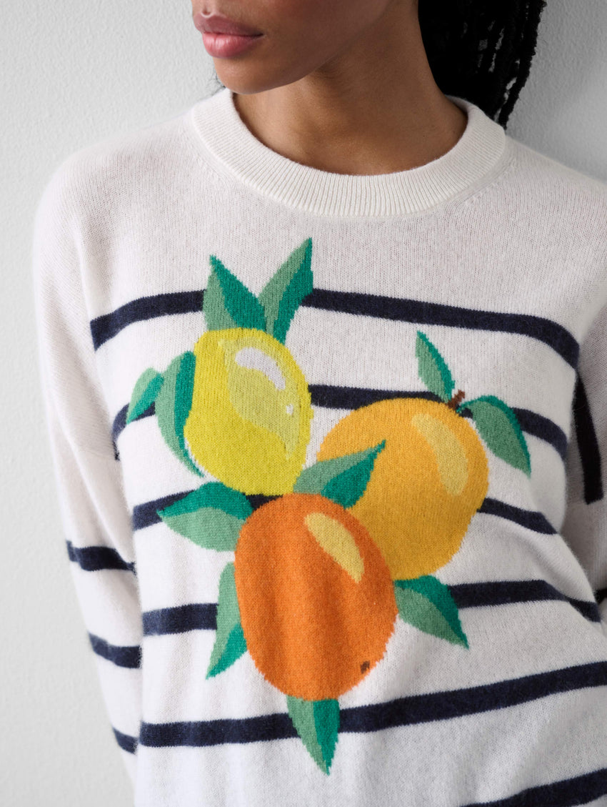 Cashmere Ramona Striped Citrus Crewneck