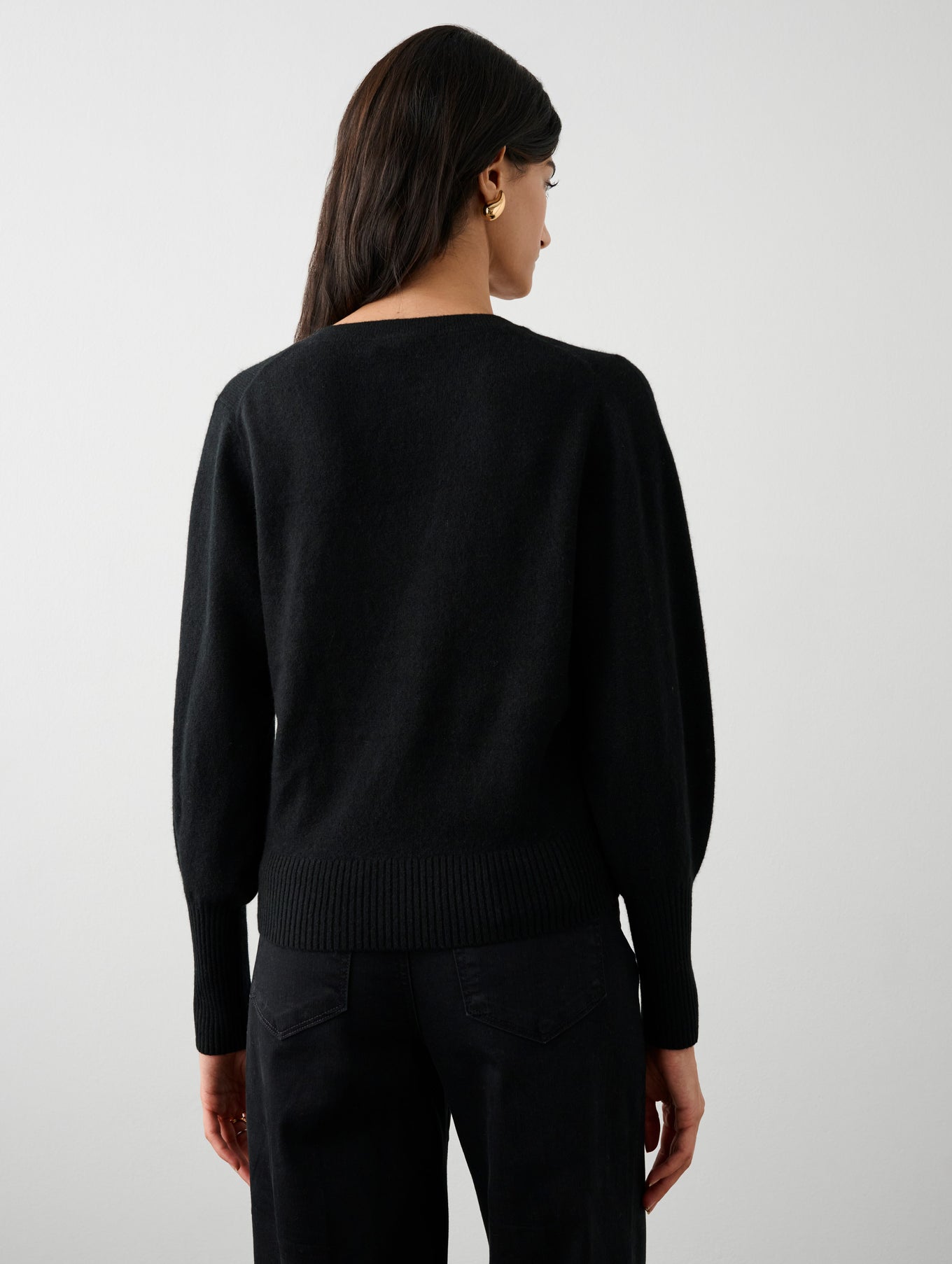 Cashmere Blouson Sleeve V Neck