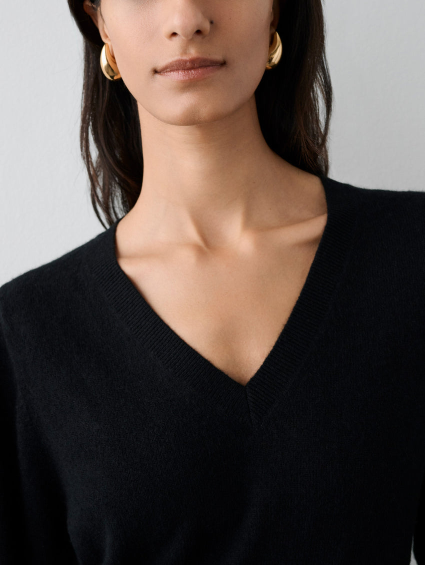 Cashmere Blouson Sleeve V Neck