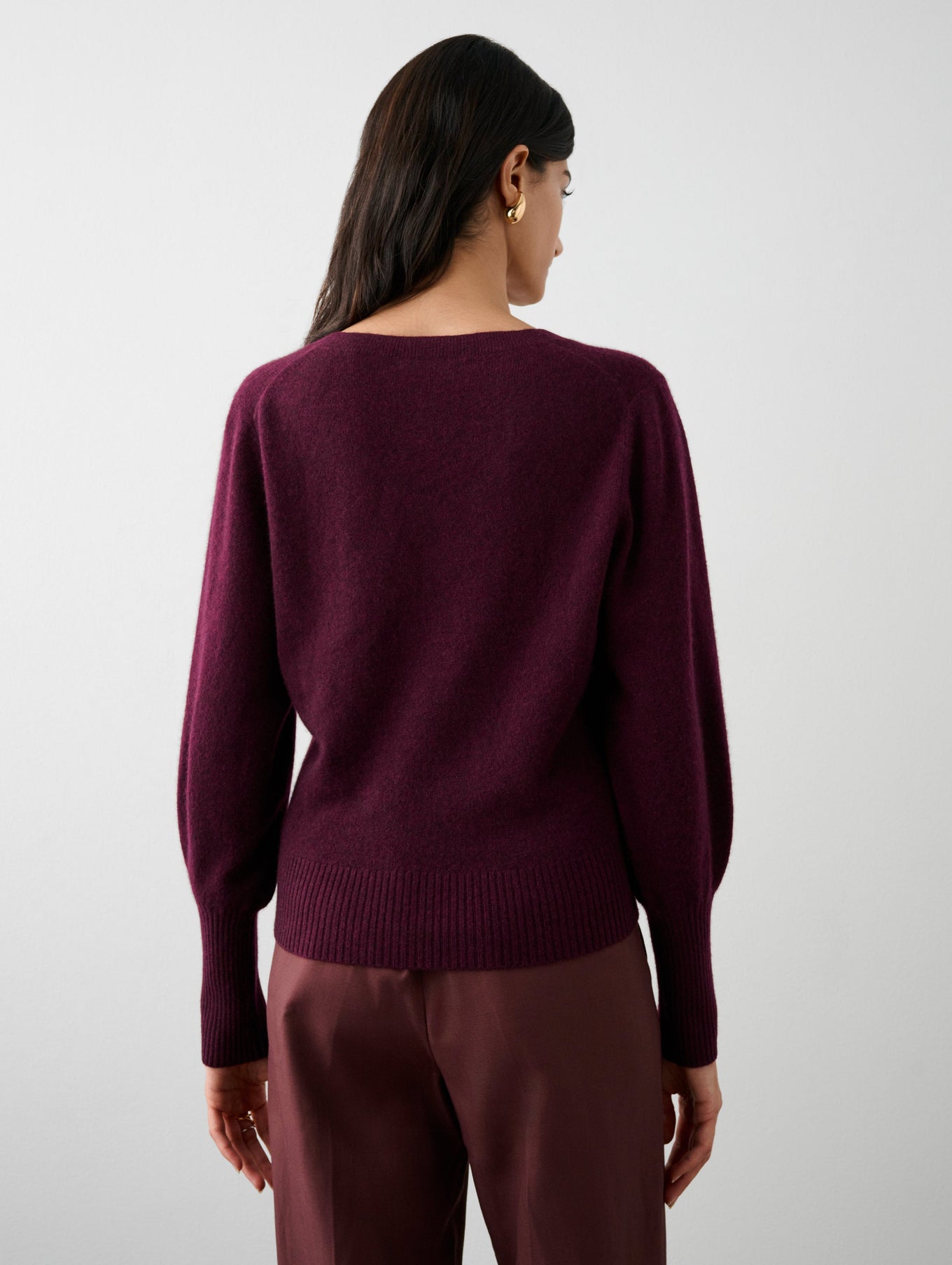 Cashmere Blouson Sleeve V Neck