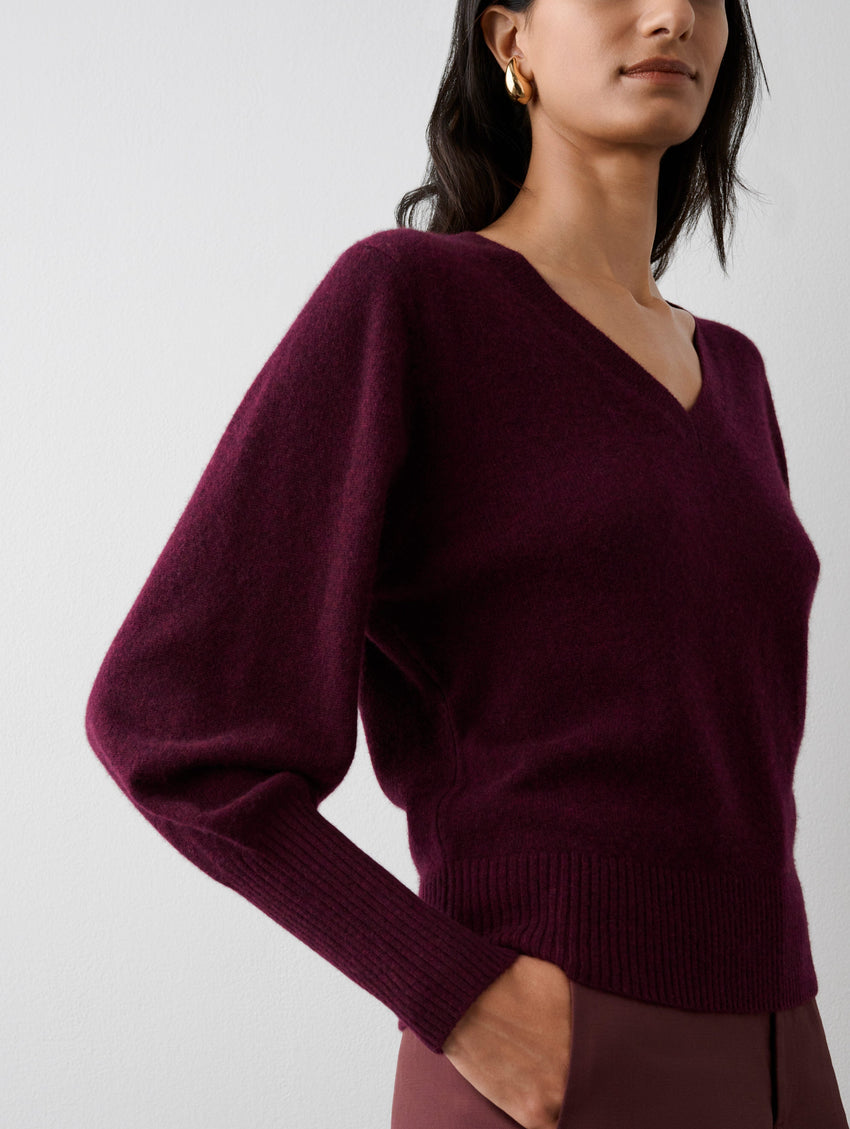 Cashmere Blouson Sleeve V Neck
