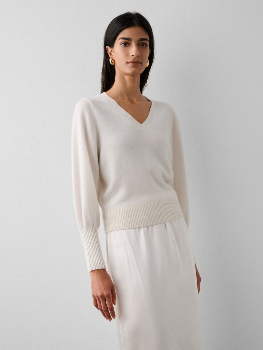 Cashmere Blouson Sleeve V Neck