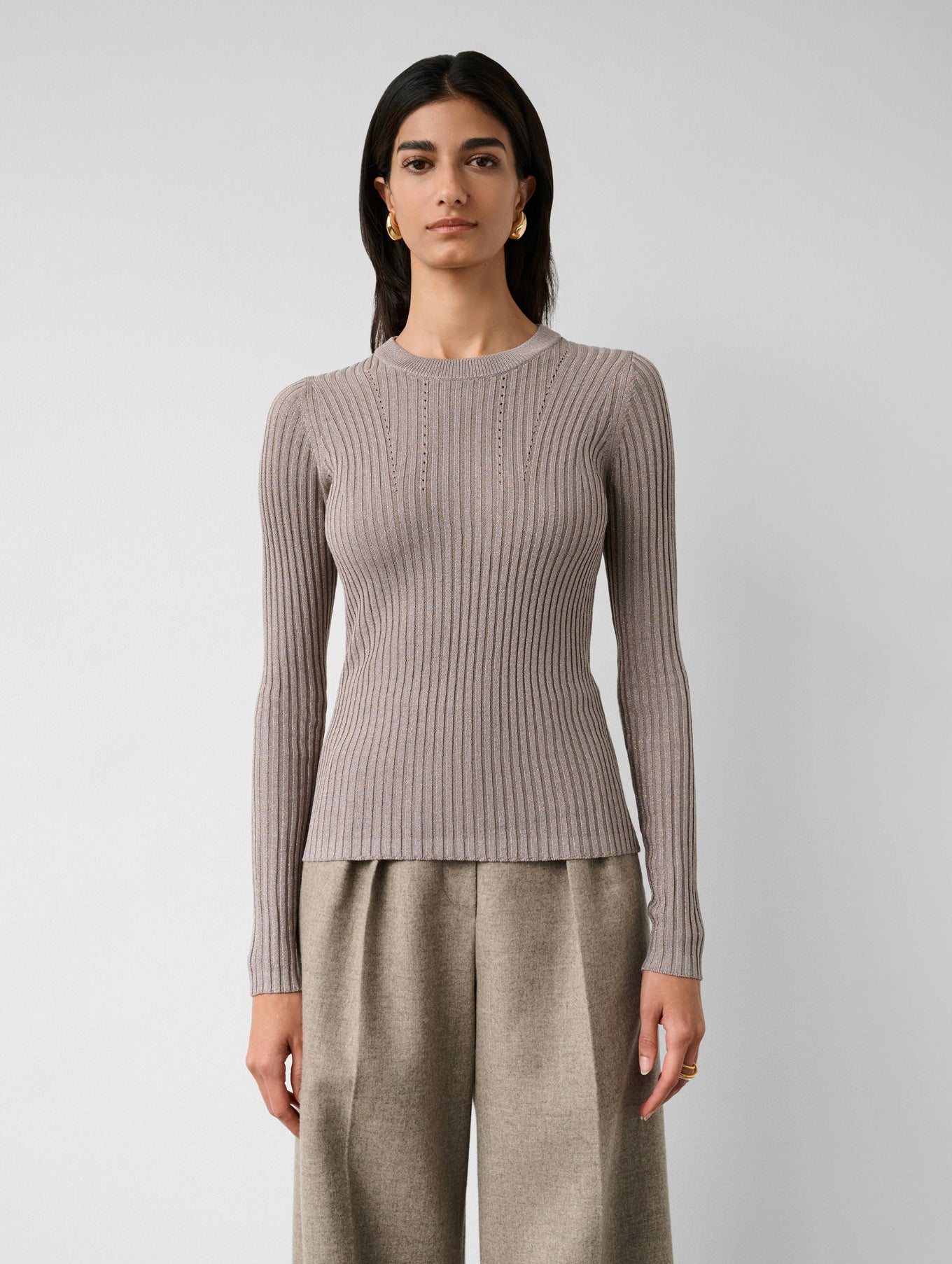 Metallic Shine Ribbed Crewneck
