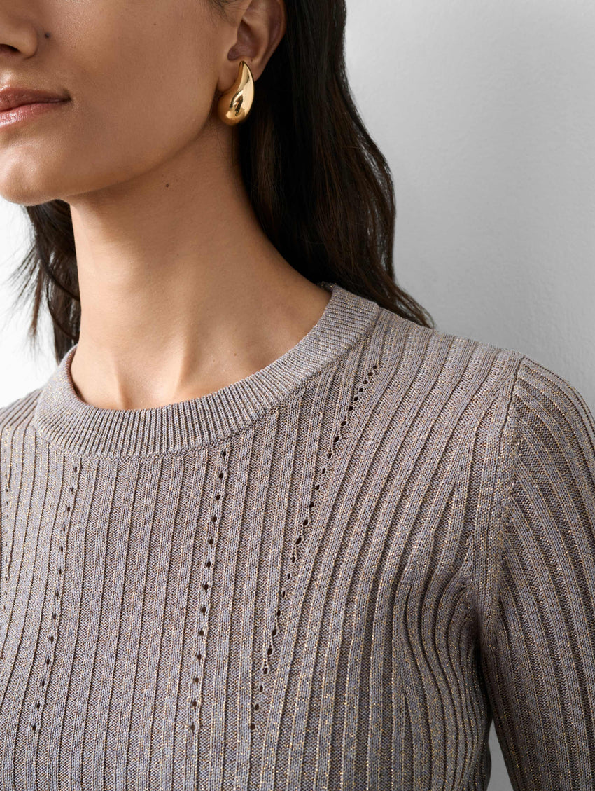 Metallic Shine Ribbed Crewneck