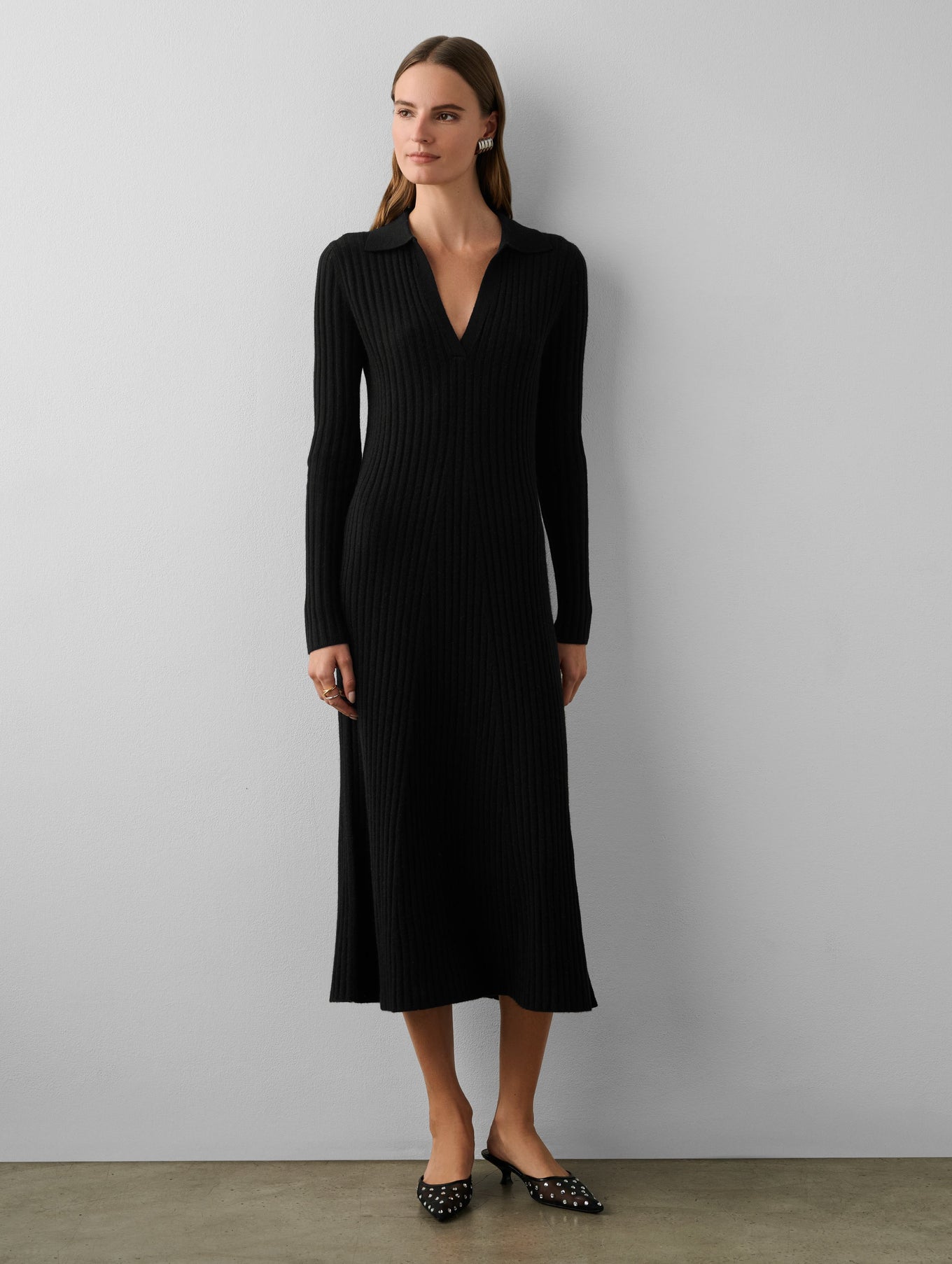Merino Cashmere Ribbed Polo Dress
