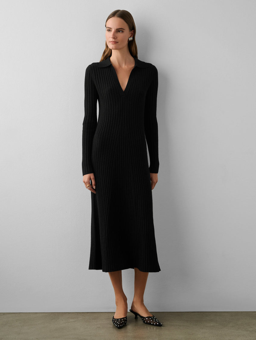 Merino Cashmere Ribbed Polo Dress