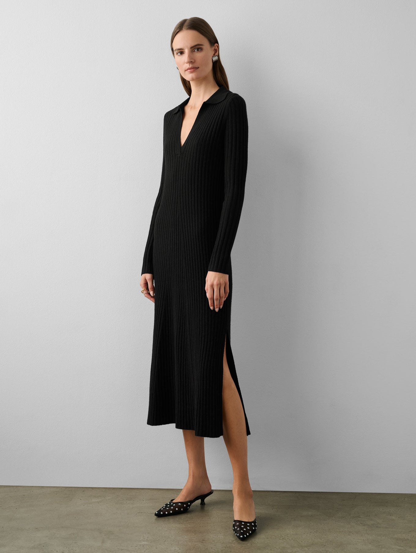 Merino Cashmere Ribbed Polo Dress
