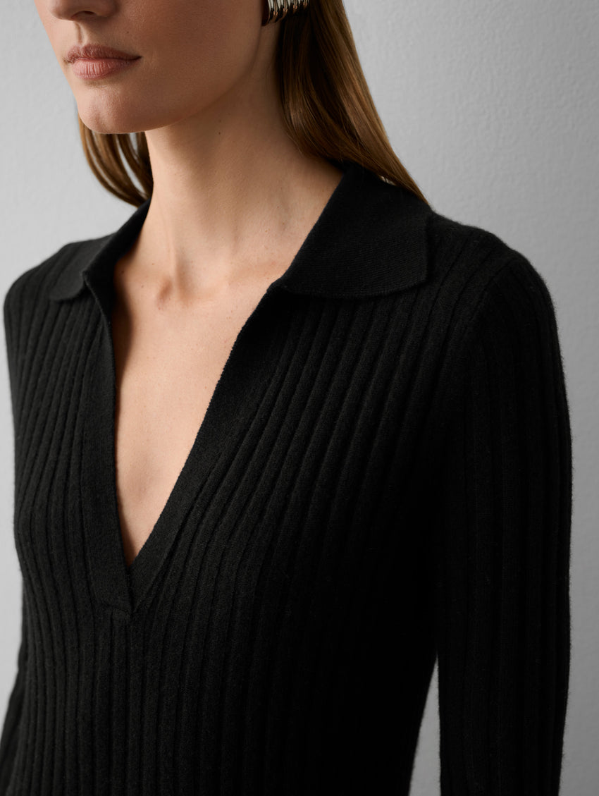 Merino Cashmere Ribbed Polo Dress