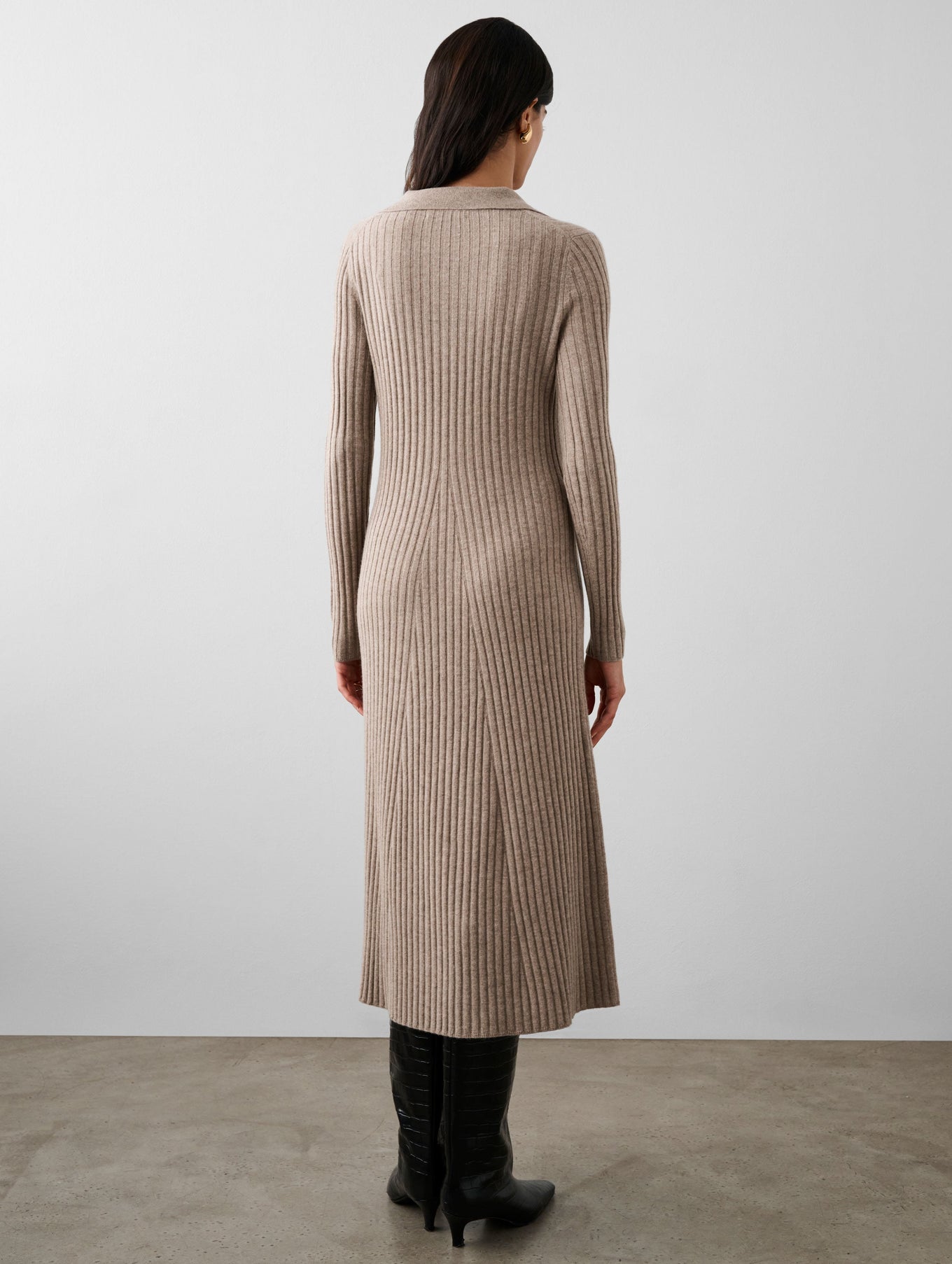 Merino Cashmere Ribbed Polo Dress